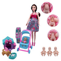 11.5"5" 2020 Latest Fashion Pregnant Women Barbies Doll Mother And Child Combination Puppy + Dog Cage Simulation Children Play