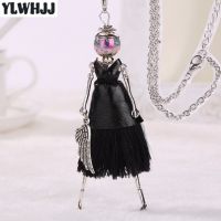 【CW】 YLWHJJ hot new black leather tassel doll lovely statement necklace women long pendant girls princess alloy brand fashion jewelry