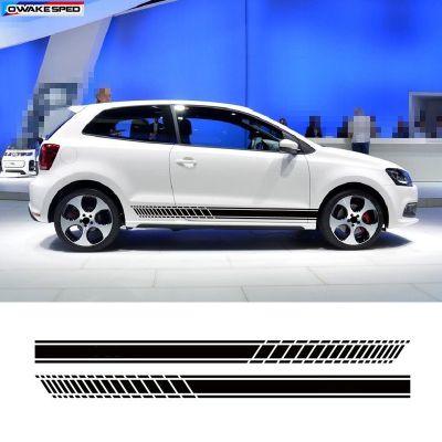 ☫♝ Sport Racing Stripes Car Styling Door Side Skirt Sticker Auto Body Vinyl Decals For Volkswagen GOLF 567 POLO CC Tiguan Scirocco