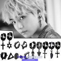 COCOJEWELRY Hip-hop Personalized Cross Pendant Titanium Steel Ear Buckle Earrings for Men Women