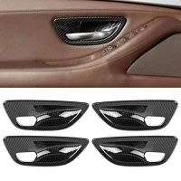 4ชิ้นคาร์บอนไฟเบอร์ภายในมือจับประตูชามครอบตัดสำหรับ-BMW 5 Series F10 2011-2016