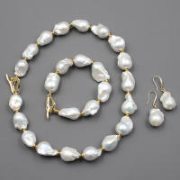 GG Jewelry Natural Freshwater Cultured White Keshi Baroque Pearl Necklace Bracelet Earrings Sets For Women Lady Fashion