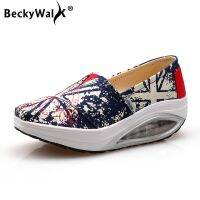 แนวโน้ม Beckywalk ของผู้หญิงที่มีคุณภาพสูงแพลตฟอร์มรองเท้าลำลอง Slip On Perempuan รองเท้าโลฟเฟอร์ Sp ฤดูใบไม้ร่วงพิมพ์รองเท้าผ้าใบรองเท้าแตะหญิง WSH2937