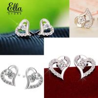 Ellastore Womens Zircon Heart 925 Sterling Silver Plated Ear Studs Earrings