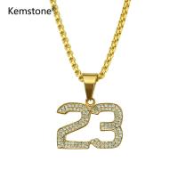 Kemstone ชุบทองสแตนเลส Rhinestone ฮิปฮอป 23 สร้อยคอพร้อมจี้เครื่องประดับสำหรับผู้ชายผู้หญิงสไตล์อินเทรนด์