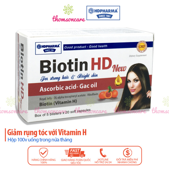 Bổ sung biotin vitamin h - giúp giảm rụng róc, sạm da - hộp 100 viên nang - ảnh sản phẩm 1