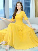 【YF】 Yellow Chiffon Fashion Beach Maxi Summer Dress Women 2023 Tunics Floral Clothes For Red Elegant Midi Dresses Casual Prom Evening