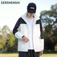 EERSHENSHI กีฬาสำหรับผู้ชายและผู้หญิงเสื้อแจ็คเก็ตสำหรับกิจกรรมกลางแจ้งกีฬาปะติดกันน้ำกันลมมีฮู้ดลอกออกได้