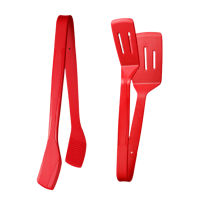 Fried Steak Red Silicone Wrapped Spatula Cooking Utensils Multipurpose 2 In 1 Food Serving Bread Stainless Steel Flipping Fish Heat Resistant Kitchen Tongs