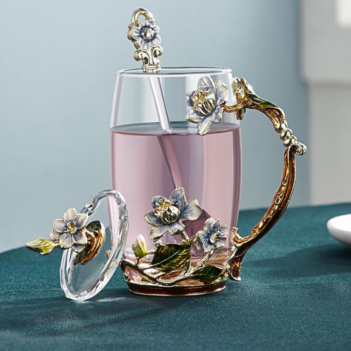high-end-cups-ทำมือเคลือบดอกไม้แก้วแก้วถ้วยกาแฟหอมชาแก้วนมน้ำมะนาวถ้วยแก้วของขวัญคนรักคู่แก้ว-drinkware