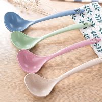 ☂☽ 1Pcs Tableware Wheat Straw Rice Ladle 4 Colors Long Handle Soup Spoon Meal Dinner Scoops Kitchen Supplies Cooking Tool U3