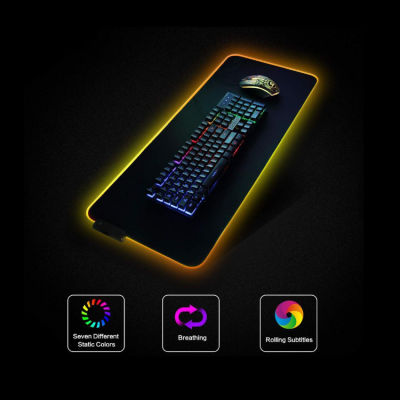 ขายร้อน RGB แผ่นรองเมาส์สำหรับเล่นเกมเรืองแสงด้านล่างกันลื่น 14 ชนิดของโหมดเรืองแสง 300x800x3