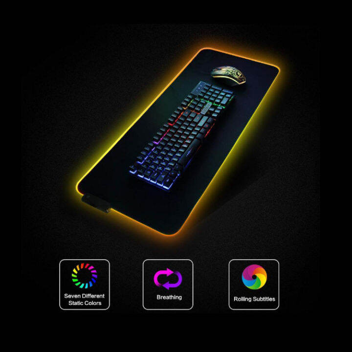 ขายร้อน-rgb-แผ่นรองเมาส์สำหรับเล่นเกมเรืองแสงด้านล่างกันลื่น-14-ชนิดของโหมดเรืองแสง-300x800x3