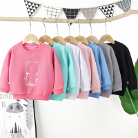 New Korean Style Children Fashion Candy Color Casual Hoodies Boys Girls Autumn Long Sleeves Pull Over Tops Kids Cute Bear Printed Loose Round Neck Sweater For 1-7 Years