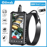 Oiiwak กล้องงูเลนส์คู่5มม.,2MP 1080P HD พร้อมการ์ด32GB กล้องงูปรับได้7ไฟ LED IP67กันน้ำกล้องงู5.18นิ้วรองรับหน้าจอรูปถ่าย/นำไปใช้กับท่อระบายน้ำโดยตรง