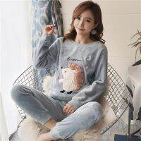 2021 Autumn Winter Pajamas Set Women Sleep Shirt &amp; Pant Set Sleepwear Warm Flannel Nightgown Female Cartoon Bear Animal Pijamas