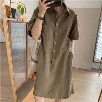 【YF】 M-4XL 2022 New Summer Cotton and Linen Womens Dress Simple Temperament Commuter Casual Straight V-neck Pullover Shirt