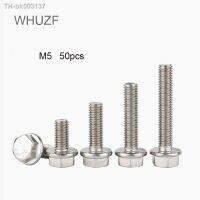 ☑ WHUZF 50pcs M5 Screws Flange Bolt A2-70 304 Stainless Steel Hexagon Head with Serrated Flange Cap Screw Hex Washer Head Bolt