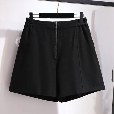 New  Summer Korea Style Plus Size Women Clothing Shorts For Women Large Loose Casual Elastic Waist Zipper Shorts Black 7XL