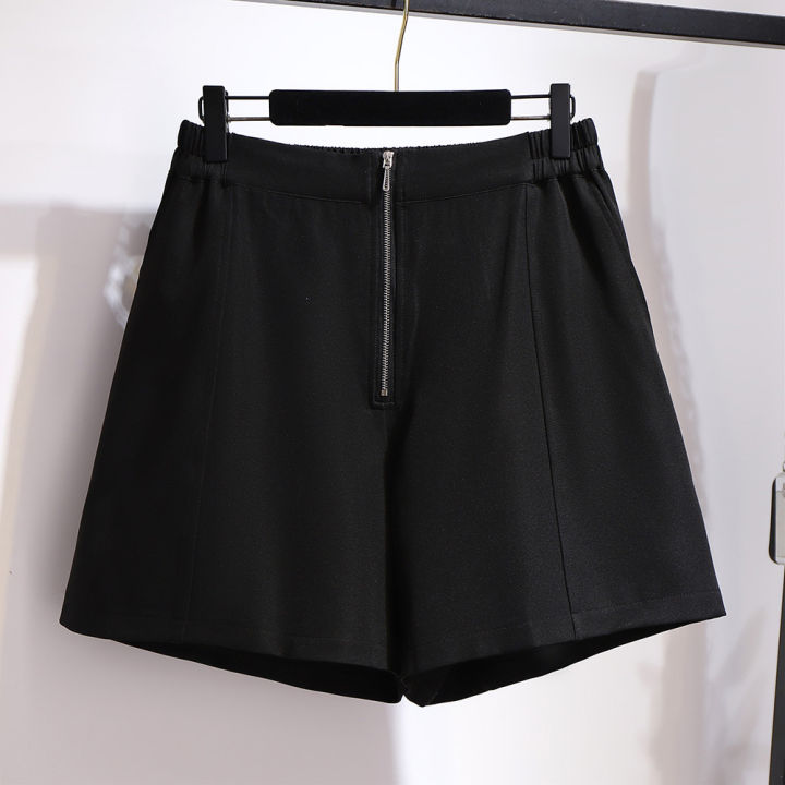 new-summer-korea-style-plus-size-women-clothing-shorts-for-women-large-loose-casual-elastic-waist-zipper-shorts-black-7xl