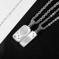 Stainless Steel Minimalism Cubic Zirconia Fingerprint Lovers Pendant Necklace Jewelry Best Men Women Gift For Him