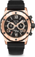 Bulova Mens Marine Star Chronograph Silicone Strap Watch Rose Gold/Black dial Marine Star