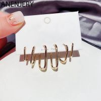 ANENJERY 6 piecesset 925 Sterling Silver Geometric Oval Hoop Earrings Set For Women Simple Designer Ear Buckle Wholesale