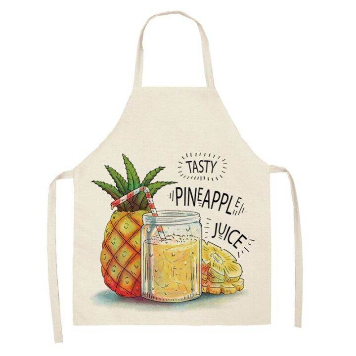 pineapple-tropical-print-cotton-linen-apron-kitchen-women-baking-waist-bib-home-cooking-brief-sleeveless-pinafore-66x47cm