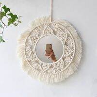 กระจกตกแต่งกระจก Boho Macrame ตกแต่งห้องให้สวยงามกระจกที่แขวนผนังสำหรับตกแต่งห้องนอนห้องนั่งเล่นบ้าน