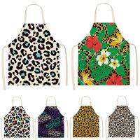 Plant Petal Style Chef Apron Household Cleaning Pinafore Apron Kitchen Leopard Print Pattern Home Cooking Home Custom Aprons Bib