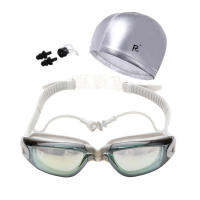 ADiving Goggles With Cap s Ear Plug Nose Clip Set Professional Waterproof Anti-Fog UV Swimmming Glasses Swim EyewearM