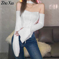 Zhu Xia ยุโรปและอเมริกา2021 Cross-Border แฟชั่นเสื้อผ้าผู้หญิงใหม่ด้ายสีทึบ Halter คอส่วนบน Slim Backless เสื้อยืด