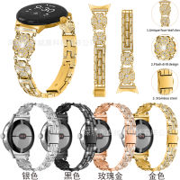 เหมาะสำหรับ pixel watch สายนาฬิกาอัจฉริยะ ใหม่สี่ใบโคลเวอร์เต็มเพชรสายนาฬิกาโลหะ .