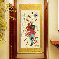 （HOT) Zhong Kui Zhaocai Town House Feng Shui Portrait ภาพวาดผ้าไหมแขวนทางเข้าห้องนั่งเล่นประตูพระเจ้าพรตกแต่งภาพวาดม้วน