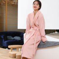 [COD] Coral fleece bathrobe pajamas home service absorbent long hotel morning robe female pineapple check lapel