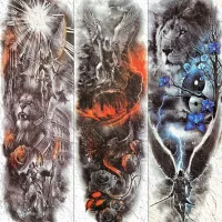 【YF】 YURAN Cool Men Full Arm Fake Tattoos Temporary Fire Phoenix Angel Warrior Tattoo Sticker For Women Henna Lion Knight Tatoo Paper