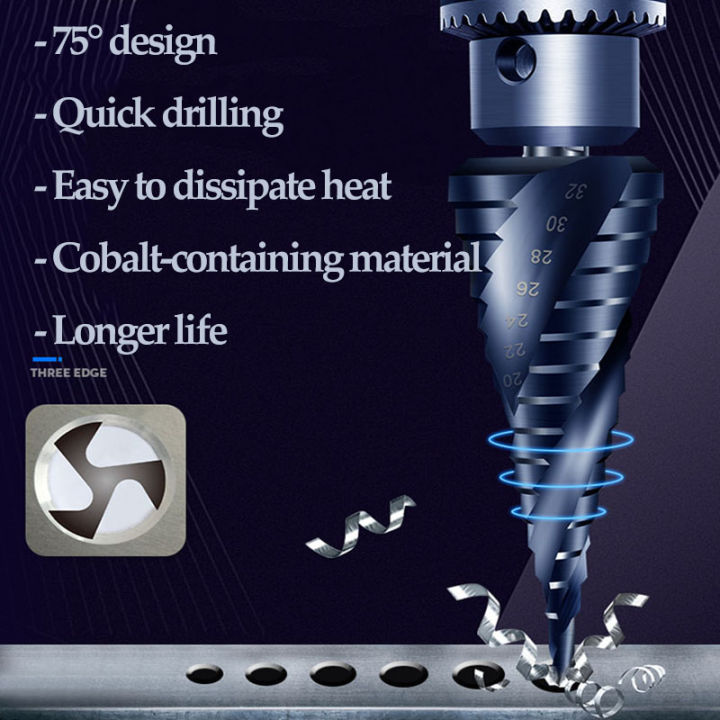 3pcs-hss-cobalt-step-stepped-drill-bit-set-4-32mm-triangle-shank-hole-nitrogen-high-speed-steel-spiral-for-metal-steel