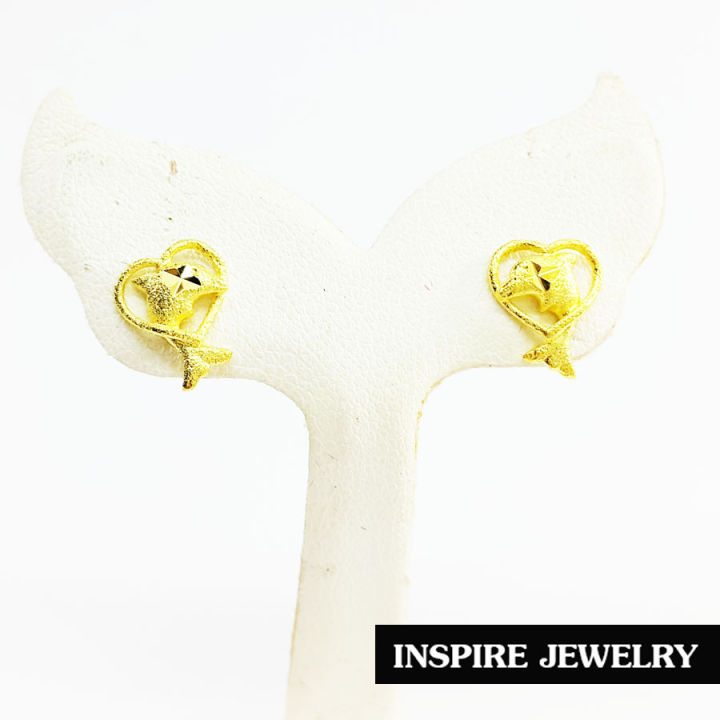 inspire-jewelry-microns-gold-24k-gold-plated-earrings-ต่างหูทองน่ารัก-ตอกลายปลาโลมา-แบบร้านทอง-งานจิวเวลลี่-ทองไมครอน-หุ้มทองแท้-100-24k-สวยหรู