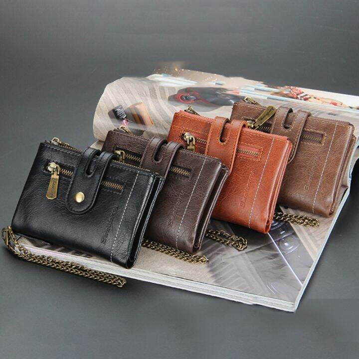 layor-wallet-กระเป๋าสตางค์ผู้ชายวินเทจ39-s-กระเป๋าสตางค์ผู้ชายสั้นหนัง-pu-มีหลายบัตรกระเป๋าสตางค์ผู้ชายมีซิปกระเป๋ากระเป๋าใส่เงินสายโซ่พับสามทบแบบย้อนยุคใหม่