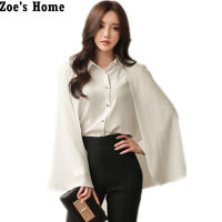 Orgreeter Women Blouse Top Korea Style 2018 Summer Turn-down Collar Elegant Cloak Cape Shirts Casual Work Wear Chiffon Blusa