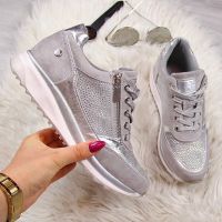 Women Shoes Gold Sneakers Zipper Platform Trainers Women Shoes Casual Lace-Up Womens Sneakers