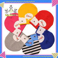 【จัดส่งที่รวดเร็ว✨】Baby Boys Girls Cotton Knitted Hat Cartoon Multicolor Skin-friendly Bear Printed Hat Beanie Earflaps Hat Photography Accessories