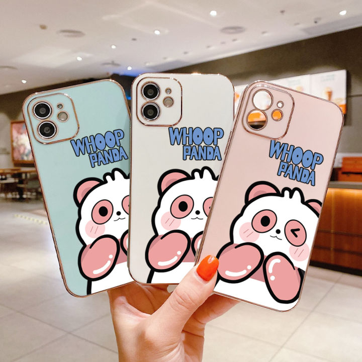 ggk-เคสสำหรับ-honor-90-5g-90-lite-5g-เคสโทรศัพท์นิ่มลายขอบสี่เหลี่ยมแพนด้าการ์ตูนน่ารักฟรีสายคล้องชุบหรูหราเคสโทรศัพท์เด็กผู้หญิง