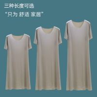 --SY23726♂ silk seamless ghtdress womens summer th loose short-sed home -mat dress m-length sol dress