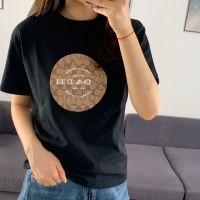 Coach 23 new presbyopic womens T-shirt round label printing Japanese and Korean casual mens and womens round neck couples half sleeve U3XJ vb