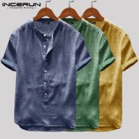 {High-end clothing} INCERUN เสื้อเชิ้ตผู้ชายสำหรับฤดูร้อน,เสื้อลำลองแนวสตรีทแฟชั่นระบายอากาศได้เสื้อฮาราจูกุสีแขนสั้นแข็ง5XL 2022 S