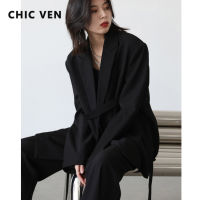 CHIC VEN Women Blazer Black Ribbon Women S Medium Long Coat Loose Female Pant Suits Office Lady Business Tops Spring Autumn 2022...