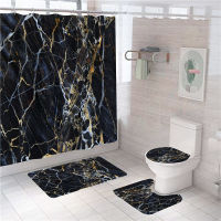 Black Golden Marble Shower Curtain 3D Print Hooks Bath Mat Set Toilet Rugs Soft Car WC Accessories Modern Bathroom Decoration