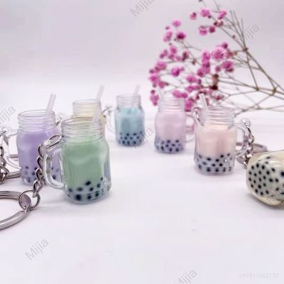 Cute Mini Bubble Tea Keychain Acrylic Small Boba Milk Tea Cup Straw Key Chains Kawaii Car Keyring Bag Pendant Accessories Gift