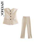 【DT】hot！ KPYTOMOA Fashion Front Buttons Bustier Waistcoat And Waist Fly Split Hems Trousers Female Piece Sets Mujer